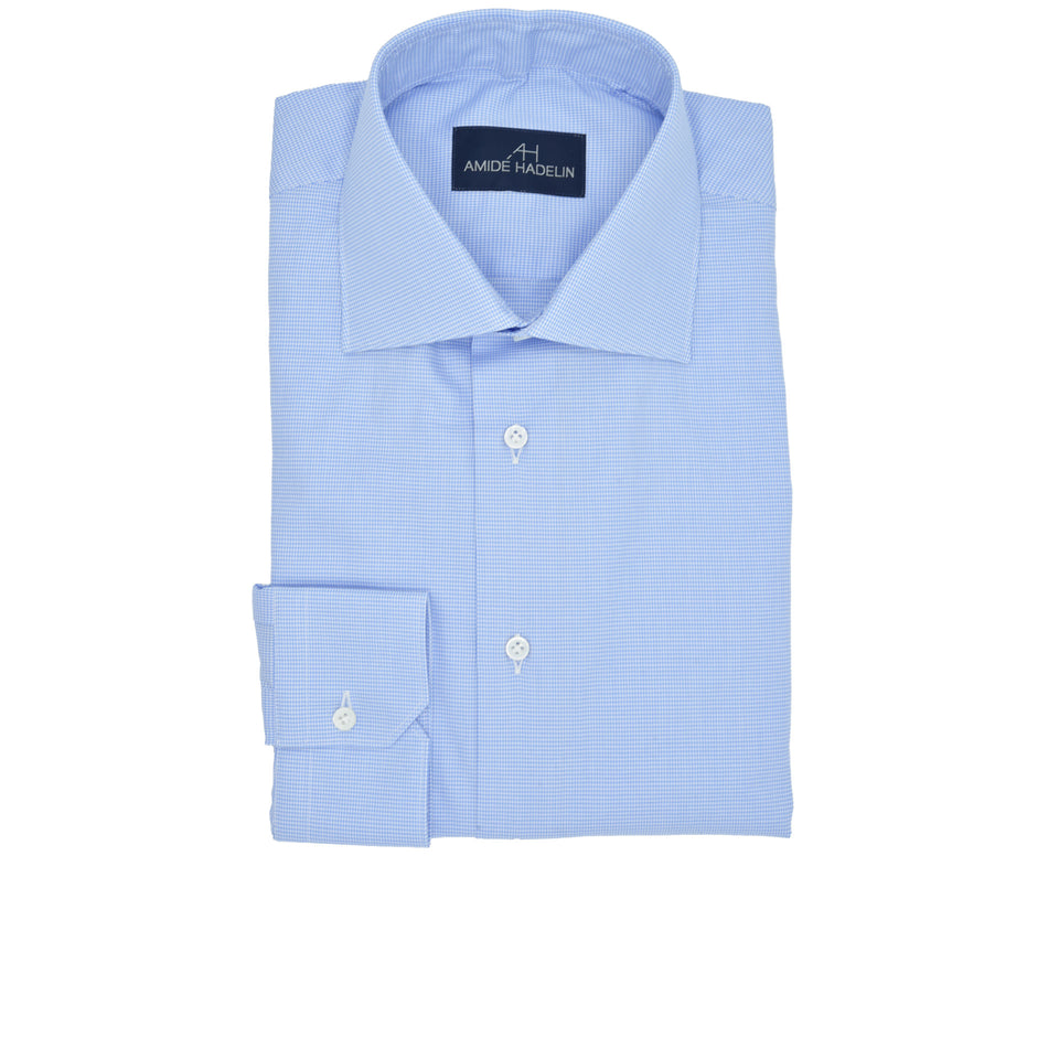 MTO spread collar micro houndstooth twill shirt - medium blue