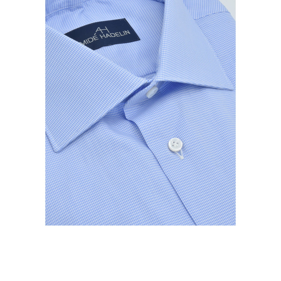MTO spread collar micro houndstooth twill shirt - medium blue