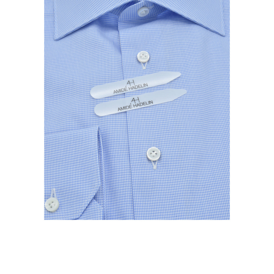 MTO spread collar micro houndstooth twill shirt - medium blue
