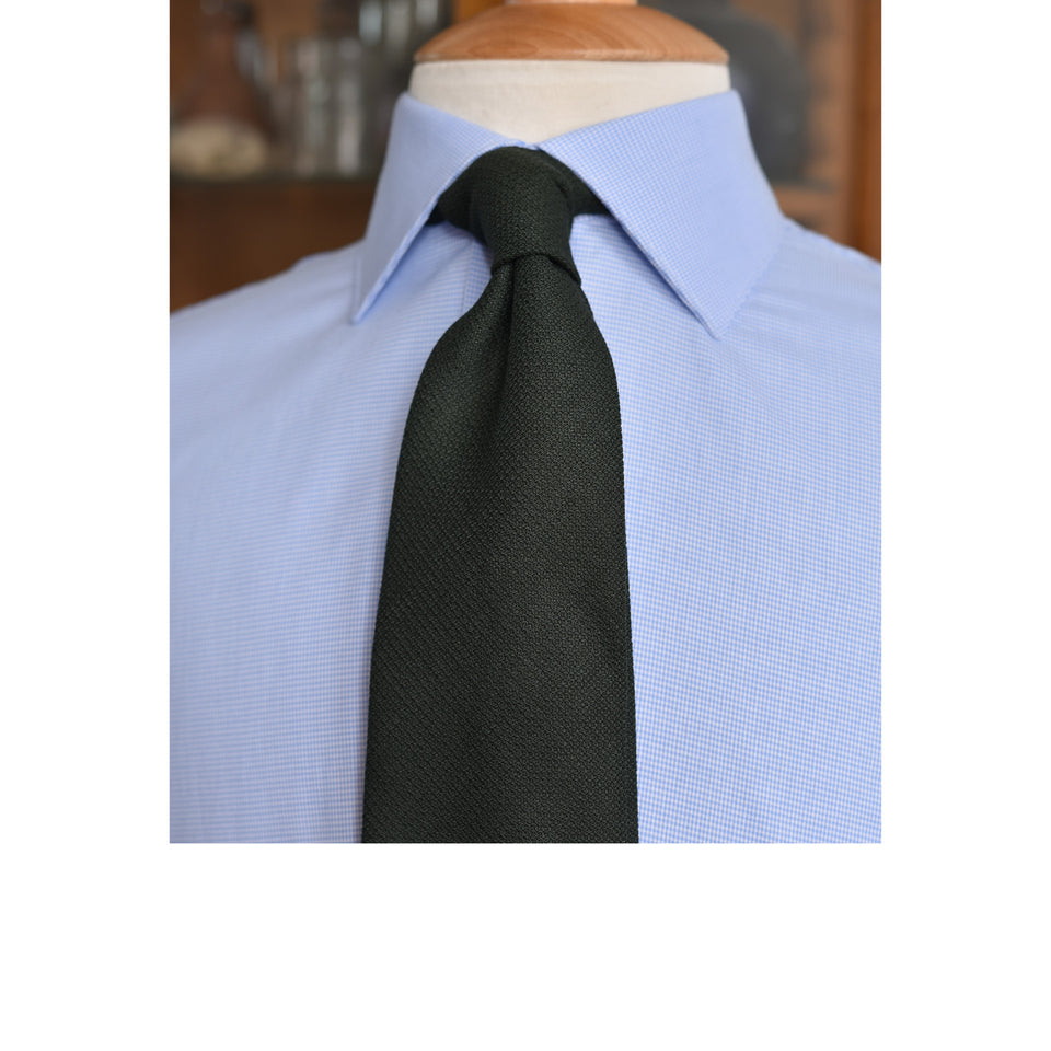 MTO spread collar micro houndstooth twill shirt - medium blue