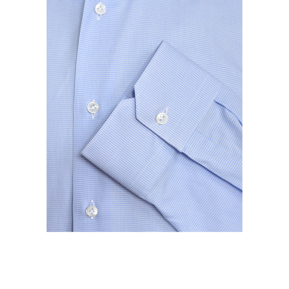 MTO spread collar micro houndstooth twill shirt - medium blue