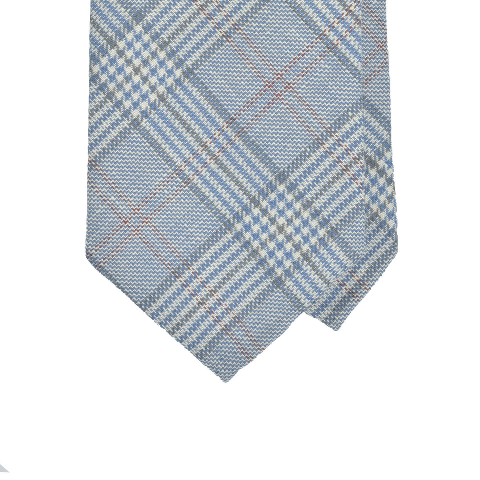 Amidé Hadelin | Abraham Moon glencheck wool/linen tie - Handmade in Italy, blue/white/grey_tip