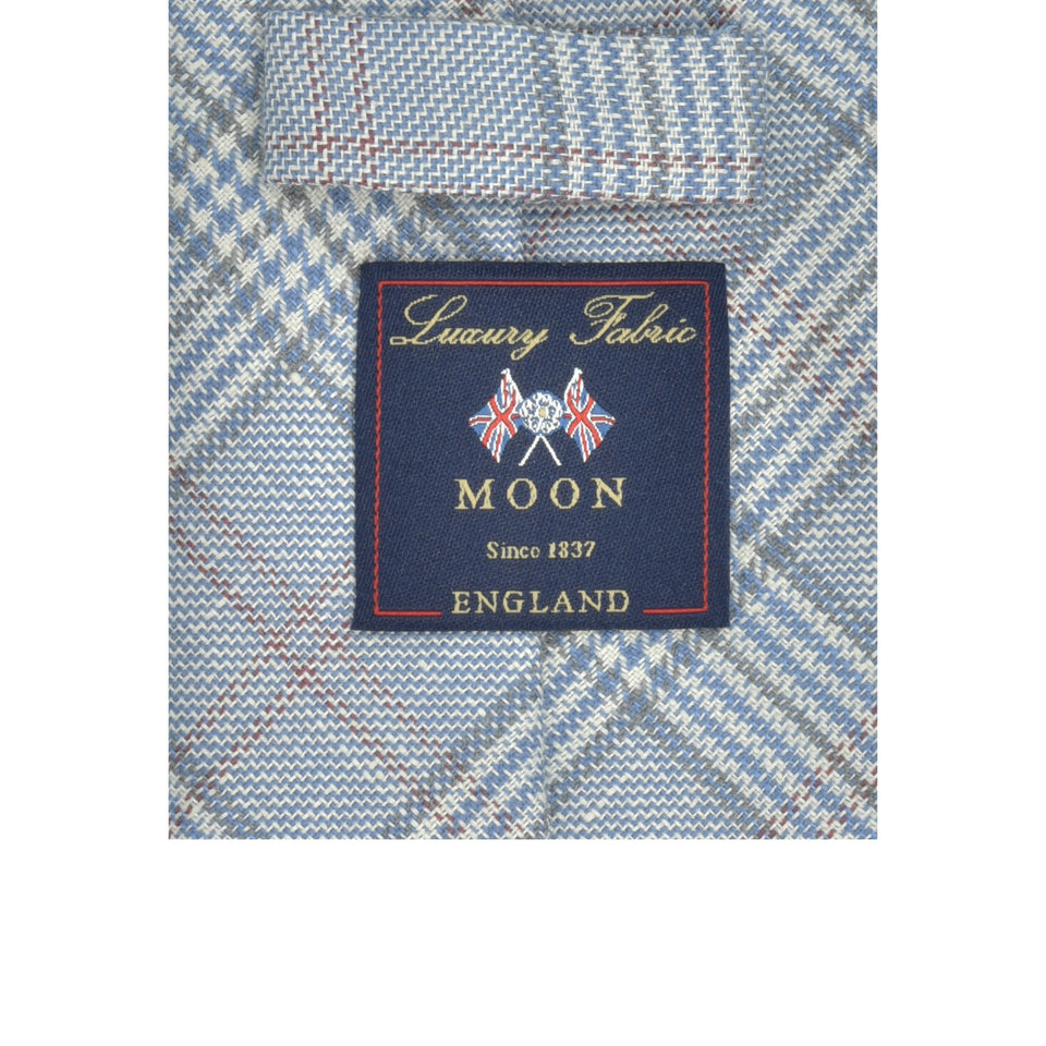 Amidé Hadelin | Abraham Moon glencheck wool/linen tie - Handmade in Italy, blue/white/grey_label
