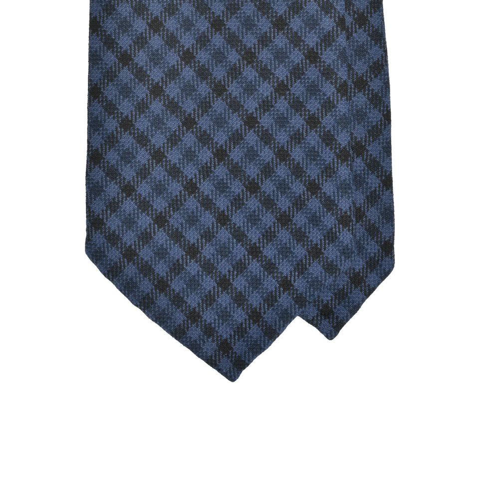 Amidé Hadelin | Abraham Moon gun club check wool/linen tie - Handmade in Italy, blue/navy/black_tip
