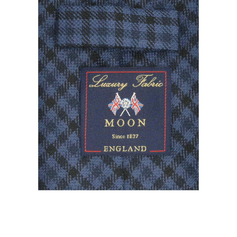 Amidé Hadelin | Abraham Moon gun club check wool/linen tie - Handmade in Italy, blue/navy/black_label