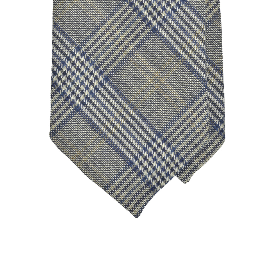 Amidé Hadelin | Abraham Moon glencheck wool/linen tie - Handmade in Italy, blue/white/beige_tip
