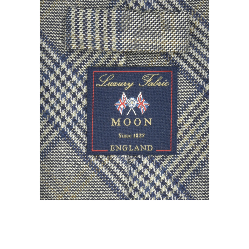 Amidé Hadelin | Abraham Moon glencheck wool/linen tie - Handmade in Italy, blue/white/beige_label