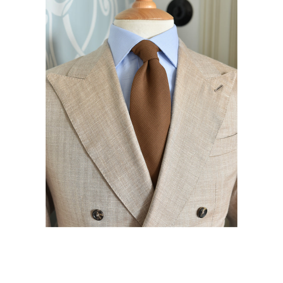 Amidé Hadelin | Fresco Mock Leno handmade Italian tie, tobacco_styled