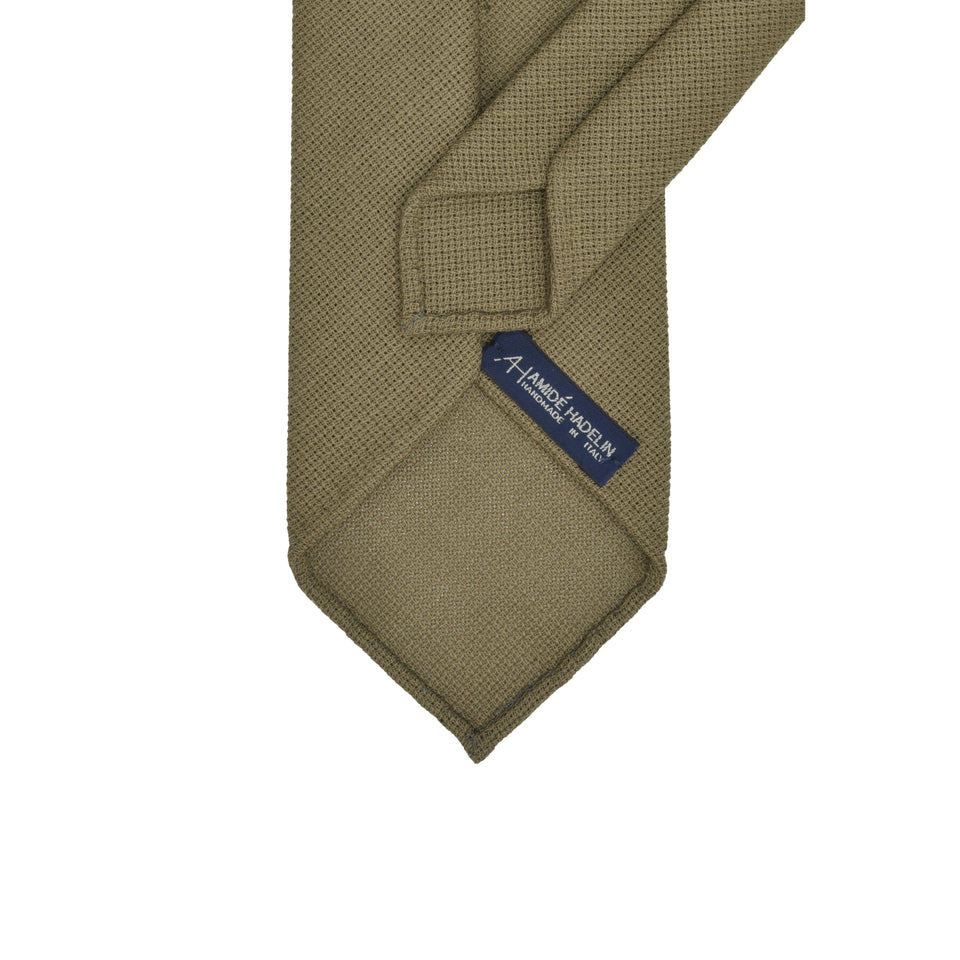 Amidé Hadelin | Fresco Mock Leno handmade Italian tie, olive_back