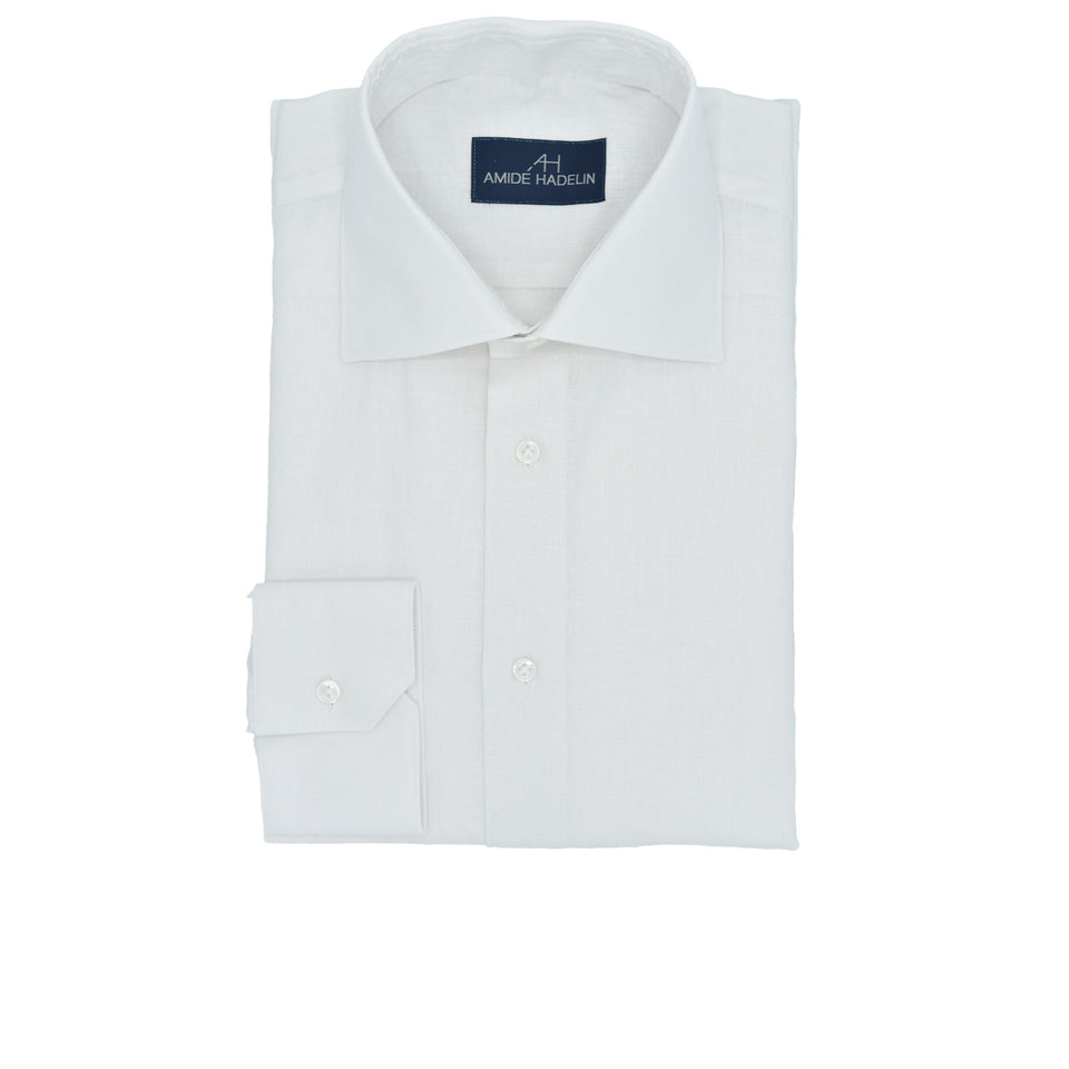 MTO spread collar linen/cotton shirt - white