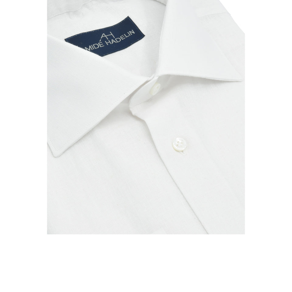 MTO spread collar linen/cotton shirt - white