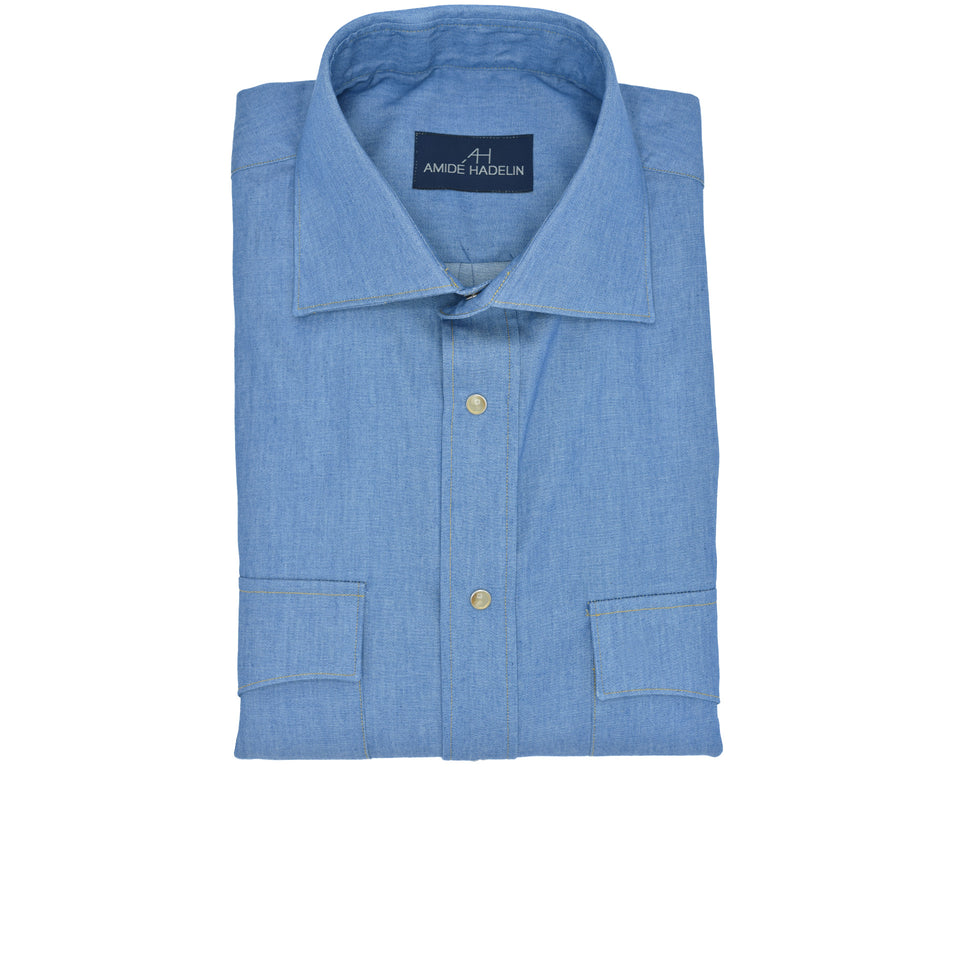 MTO spread collar denim shirt - blue