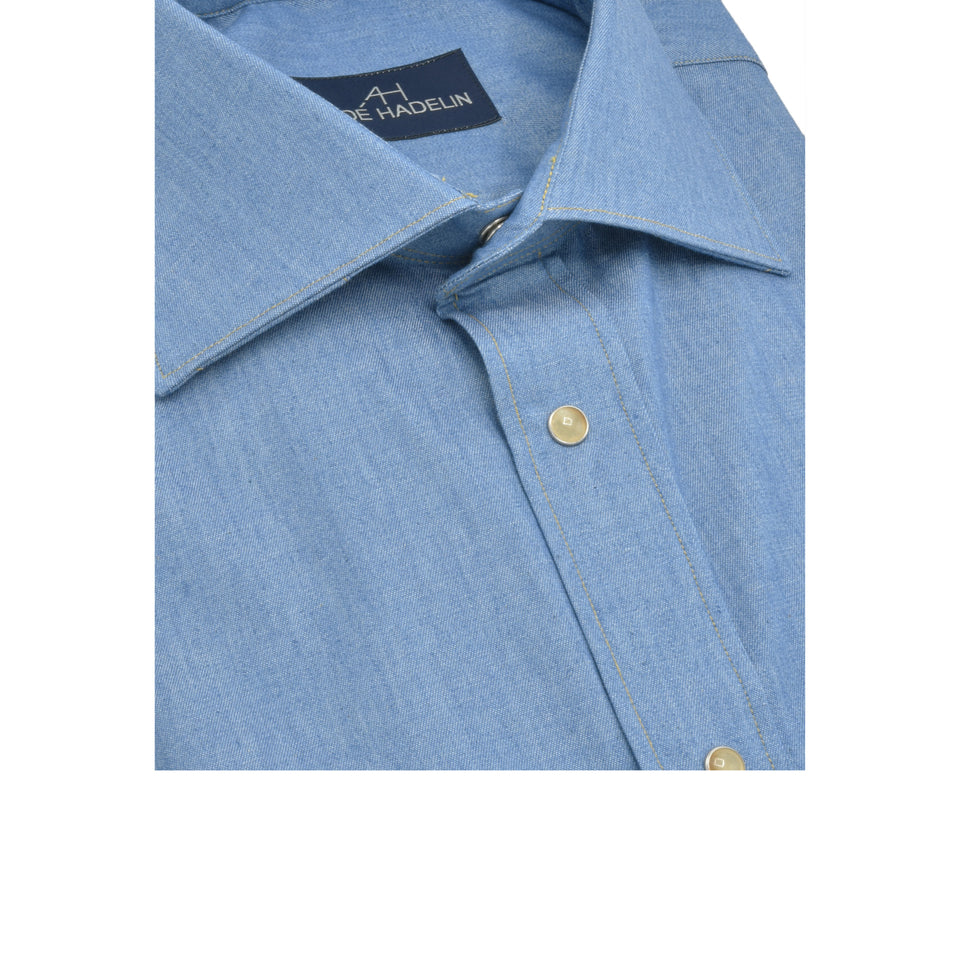 MTO spread collar denim shirt - blue