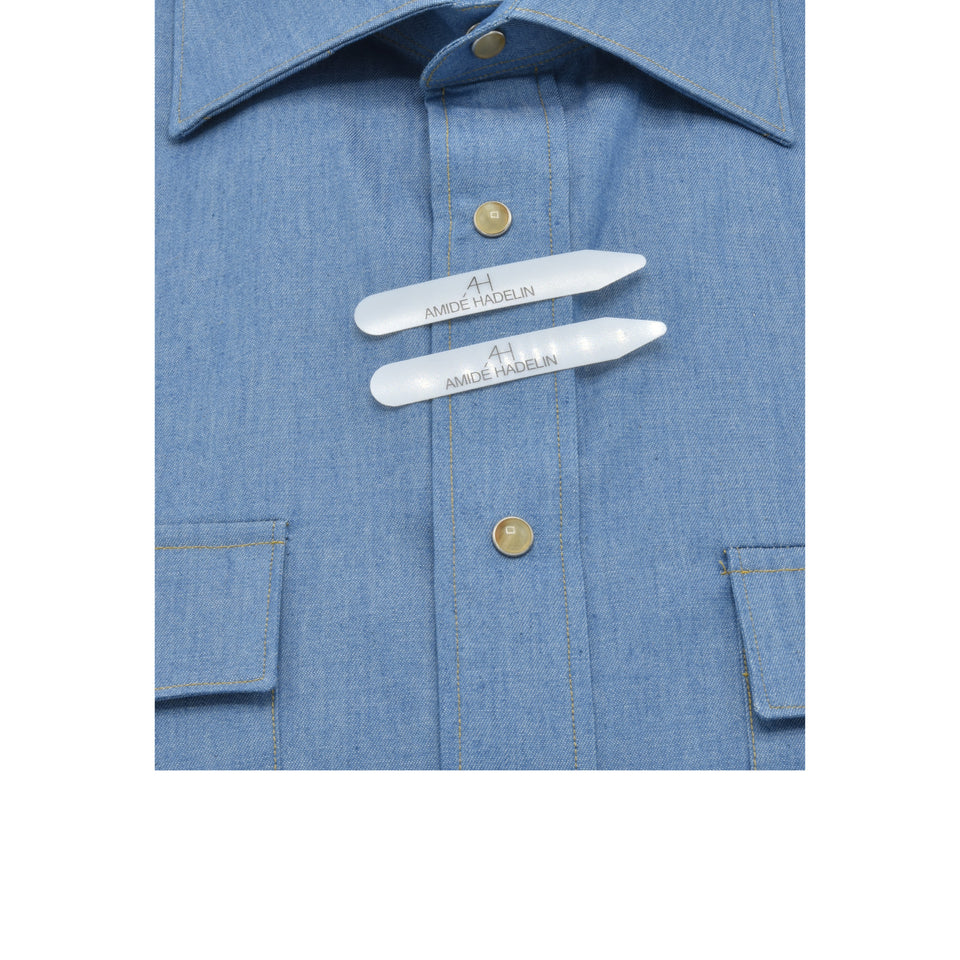 MTO spread collar denim shirt - blue