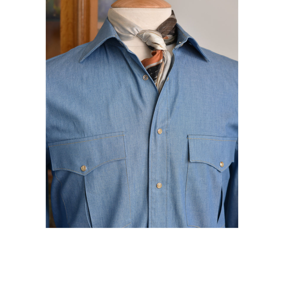 MTO spread collar denim shirt - blue