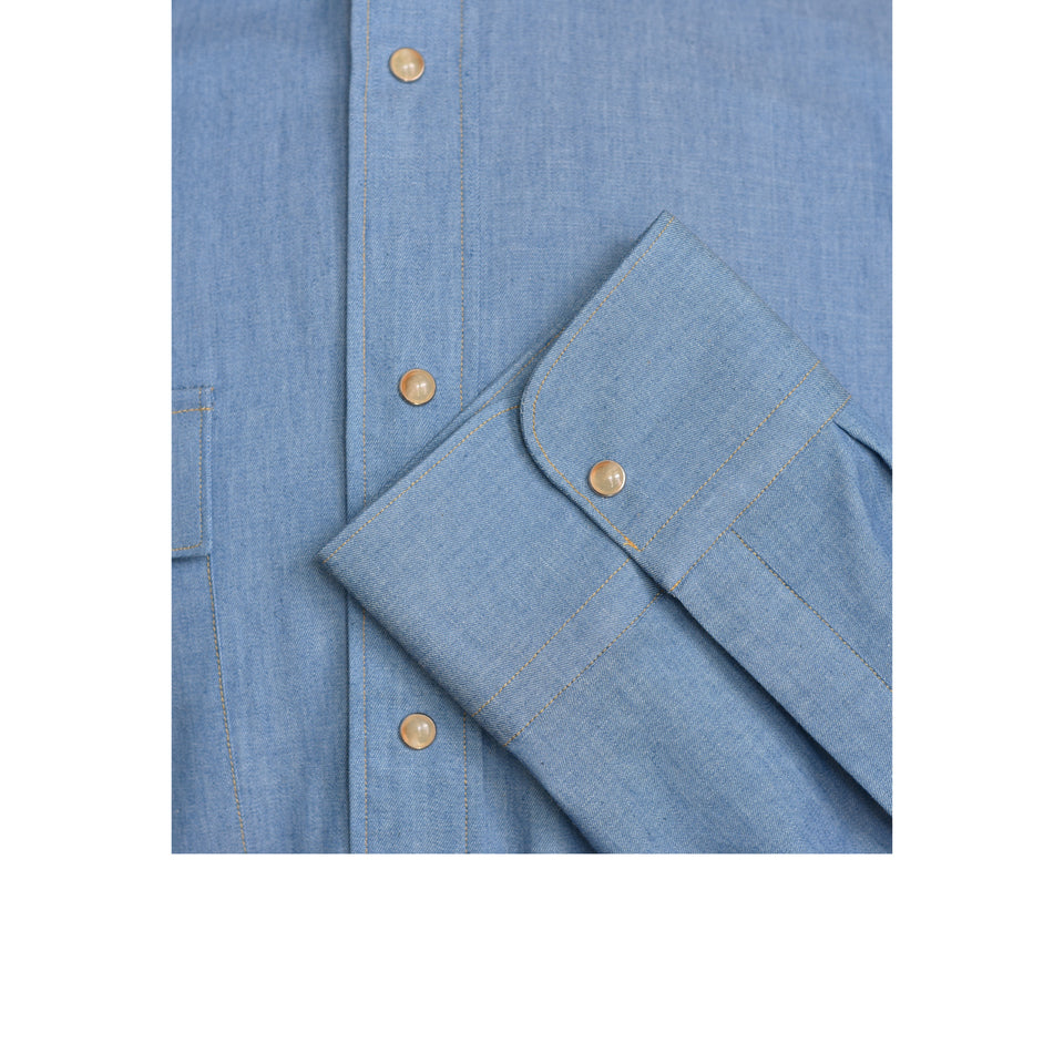 MTO spread collar denim shirt - blue