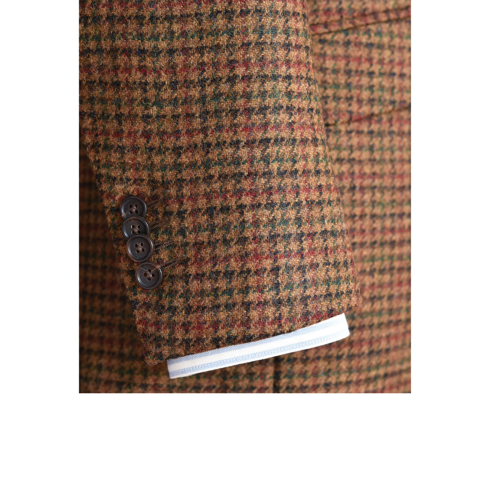 Amidé Hadelin | MTO | Abraham Moon houndstooth check hacking jacket - brown_working sleeve buttons