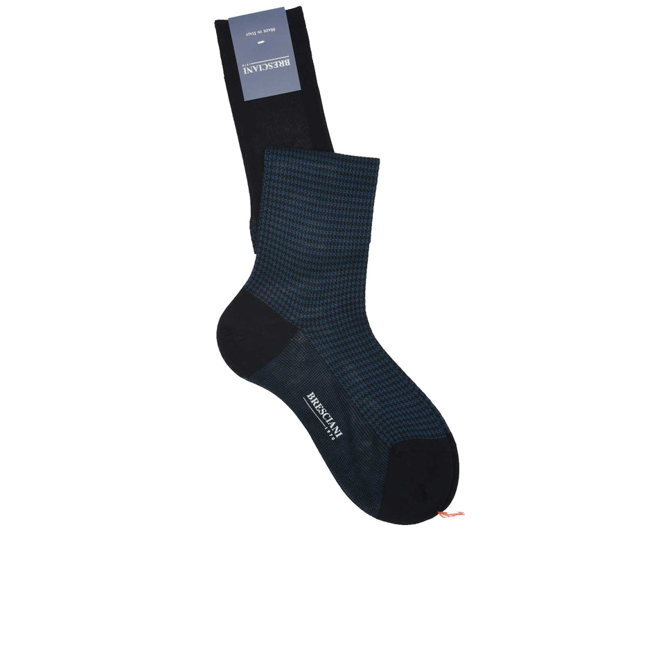 Knee high socks cotton houndstooth - blue/bluette