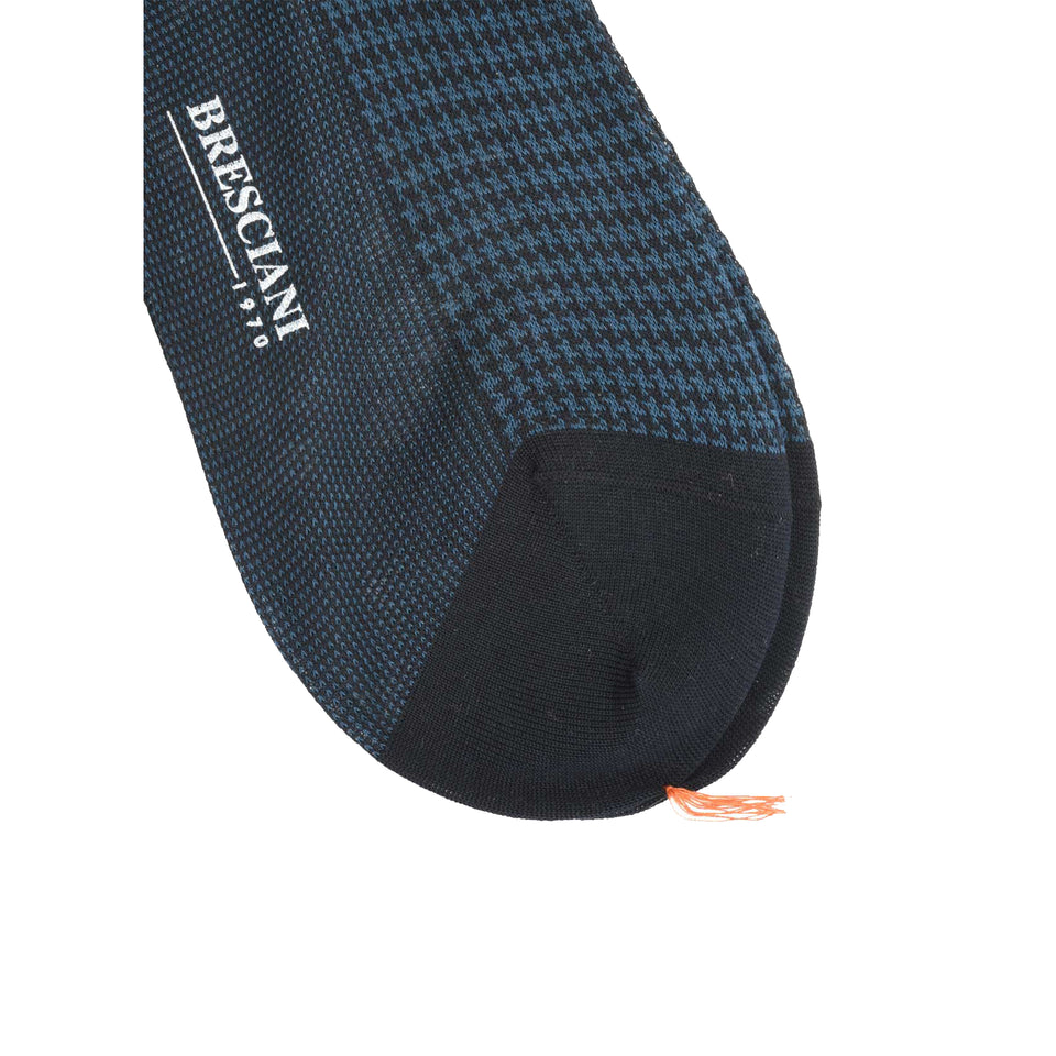 Knee high socks cotton houndstooth - blue/bluette