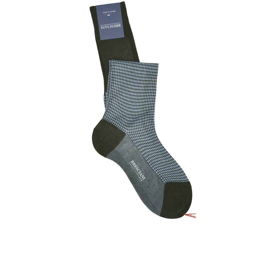 Knee high socks cotton houndstooth - olive/light blue