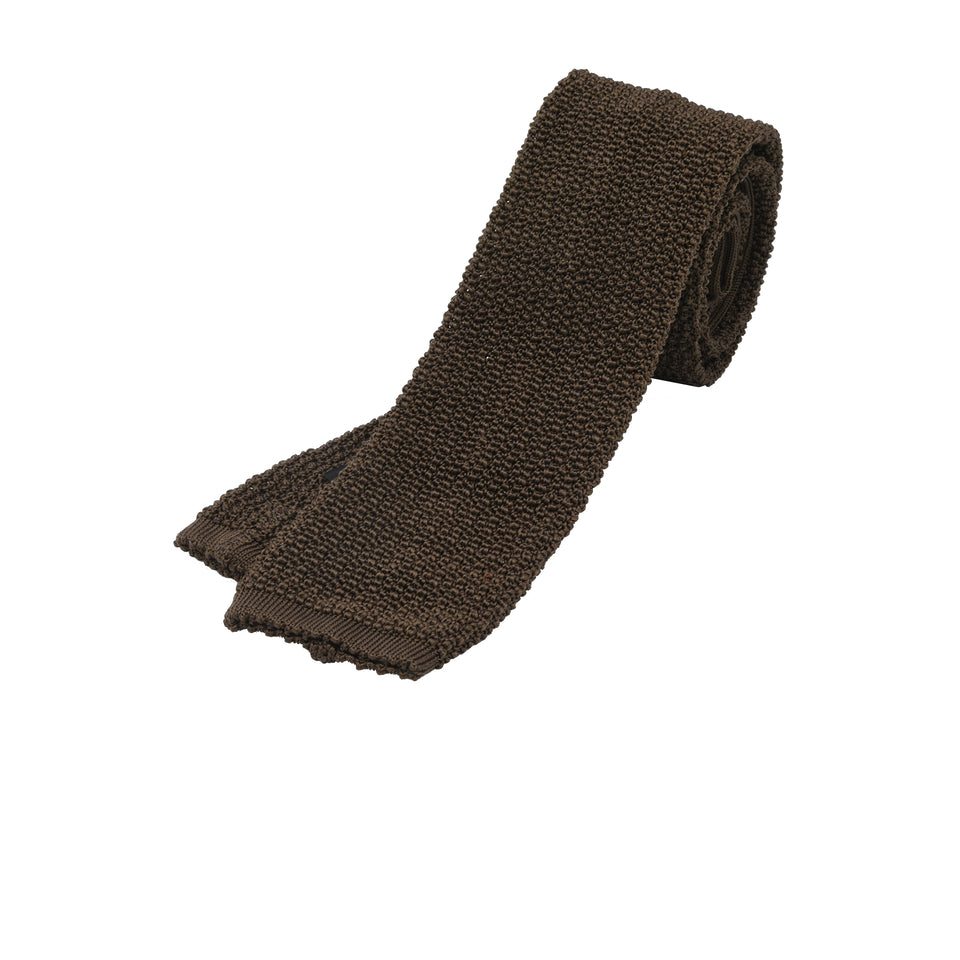 Orange Label | knit silk tie, brown_full