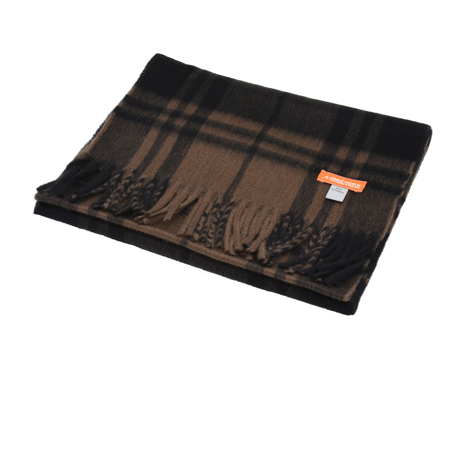 Amidé Hadelin Orange Label | Cashmere scarf, navy/brown plaid_full