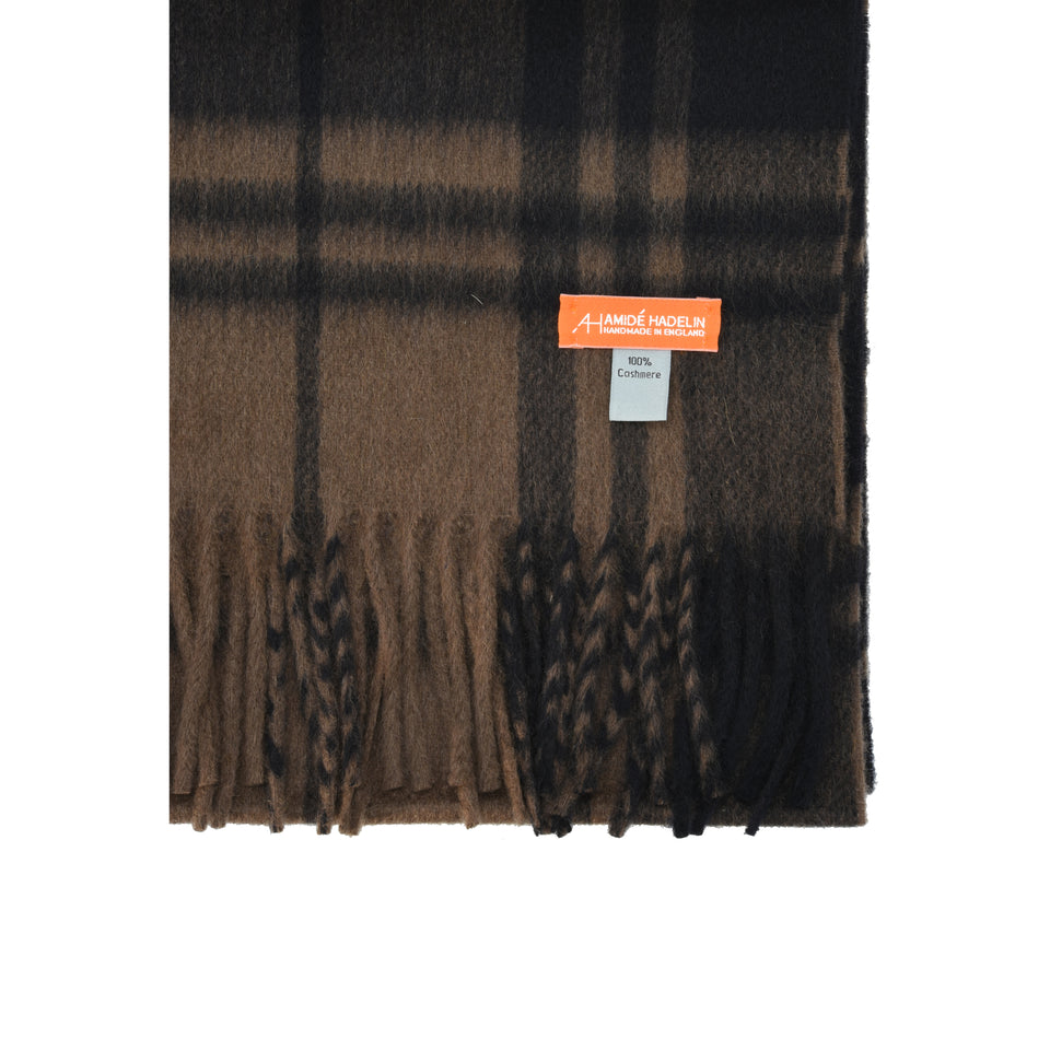 Amidé Hadelin Orange Label | Cashmere scarf, navy/brown plaid_detail
