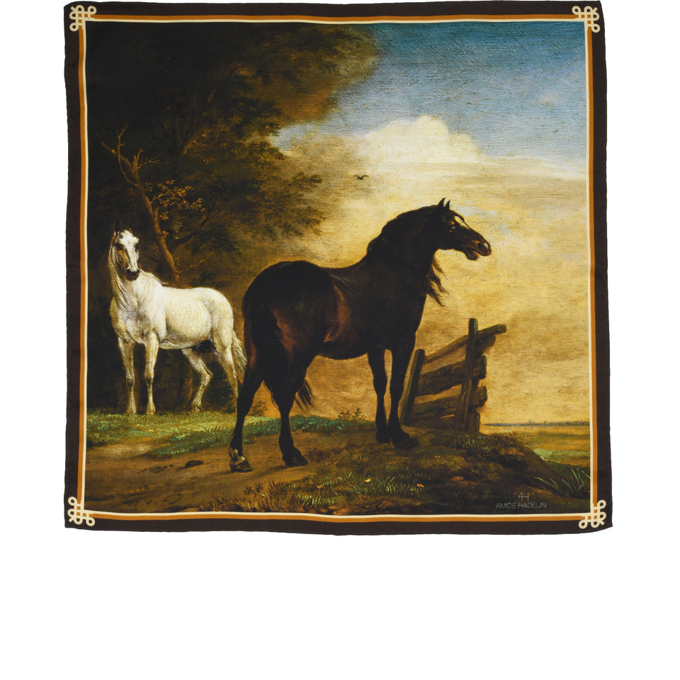 Amidé Hadelin | Paulus Potter pocket square 'Two Horses in a Meadow near a Gate'_full
