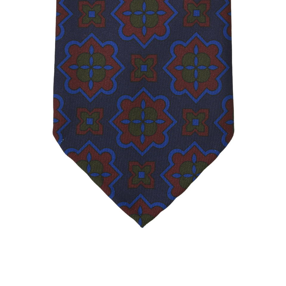 Orange Label | 36oz printed silk tie, navy/burgundy_tip