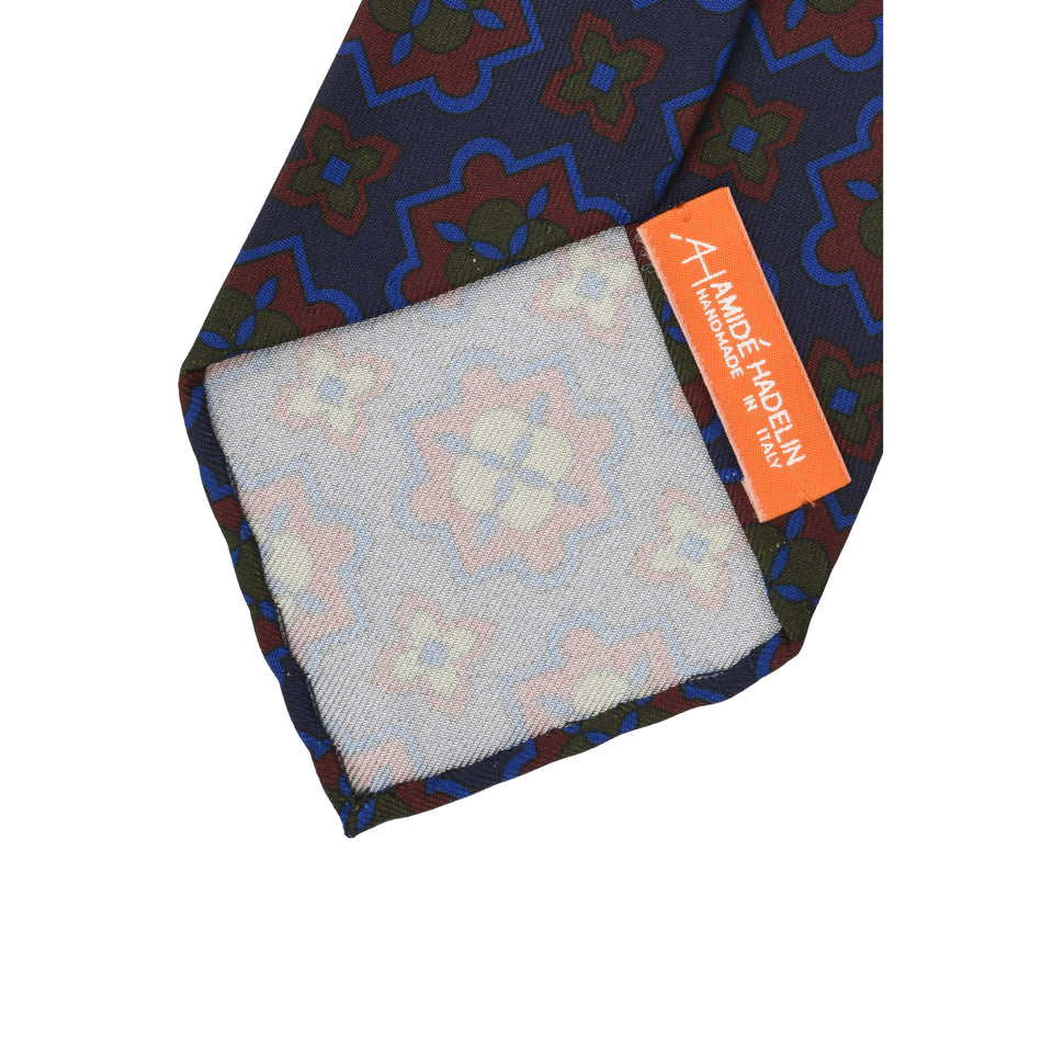 Orange Label | 36oz printed silk tie, navy/burgundy_back