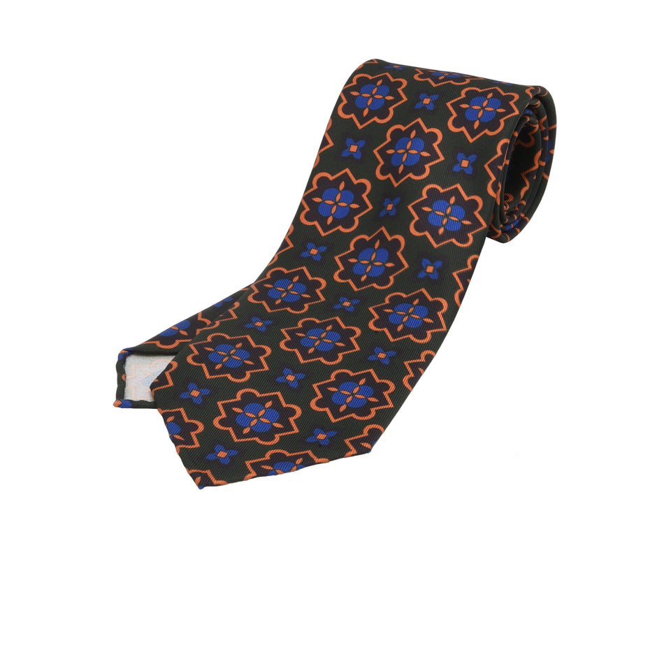 Orange Label | 36oz printed silk tie, green/purple_full
