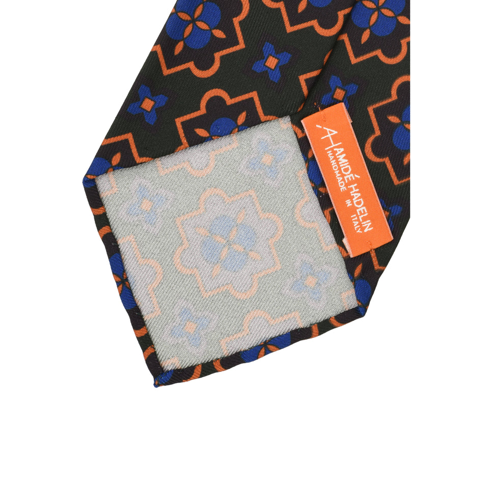 Orange Label | 36oz printed silk tie, green/purple_back