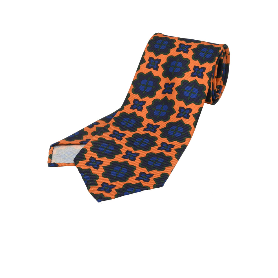 Orange Label | 36oz printed silk tie, orange/navy_full