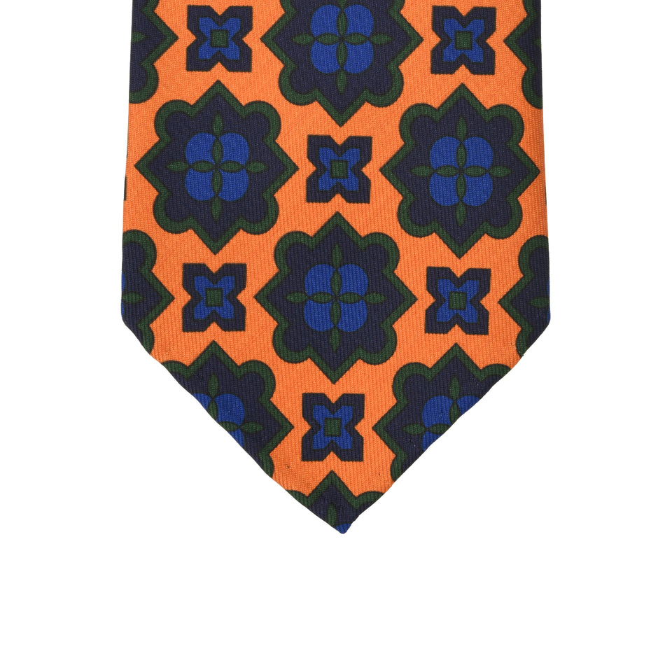 Orange Label | 36oz printed silk tie, orange/navy_tip