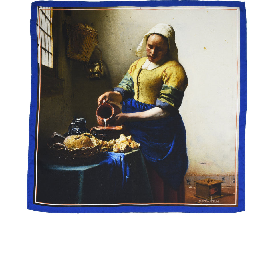 Amidé Hadelin | Johannes Vermeer pocket square 'The Milkmaid'_full