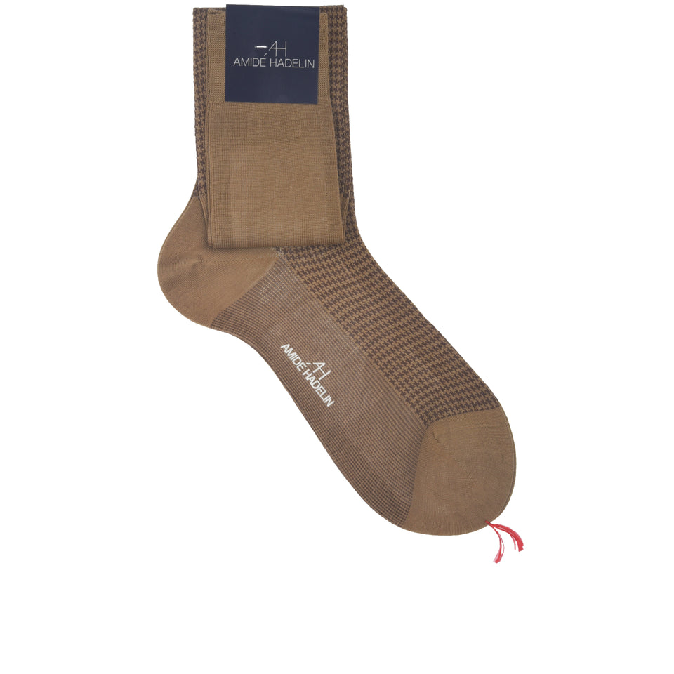 Amidé Hadelin | Knee high herringbone cotton socks - nutmeg/brown_full