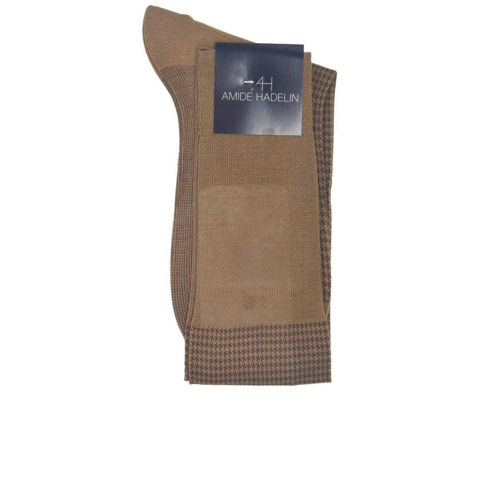 Amidé Hadelin | Knee high herringbone cotton socks - nutmeg/brown_fold