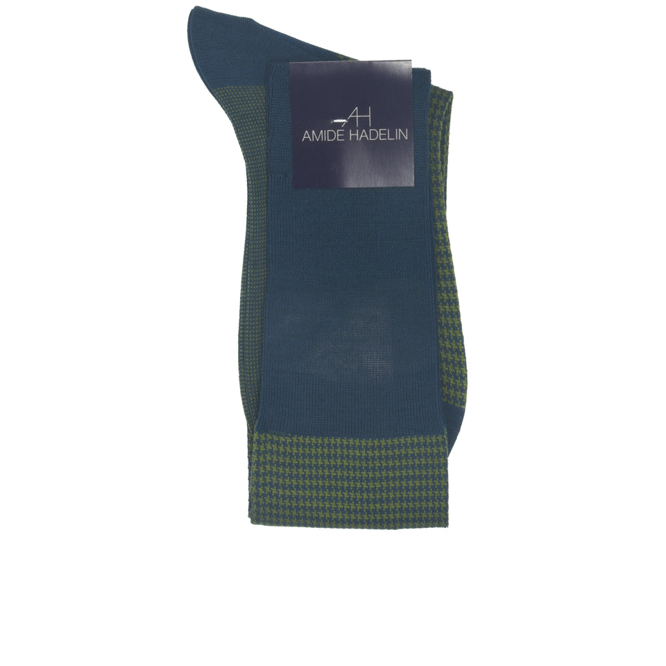 Amidé Hadelin | Knee high herringbone cotton socks - bluette/moss_fold
