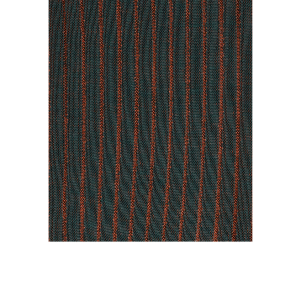 Amidé Hadelin | Knee high shadow stripe cotton socks - dark green/rust_pattern