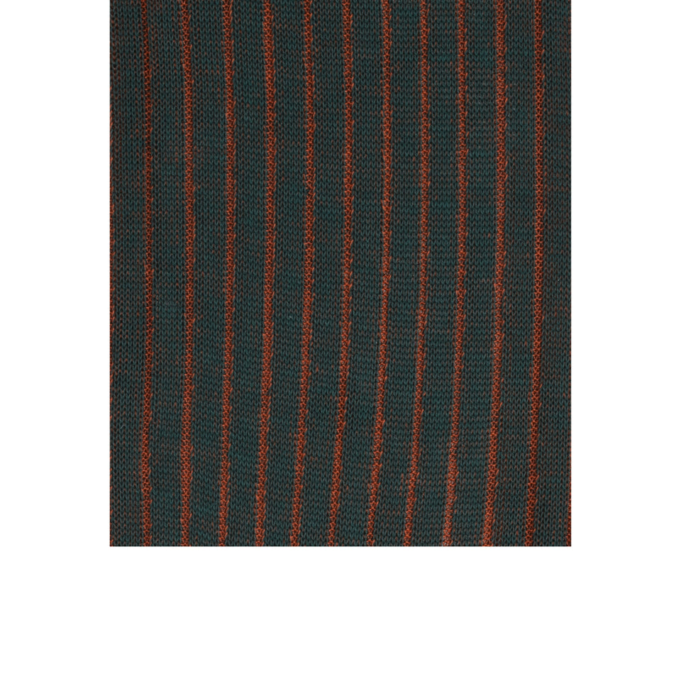 Amidé Hadelin | Knee high shadow stripe cotton socks - dark green/rust_pattern