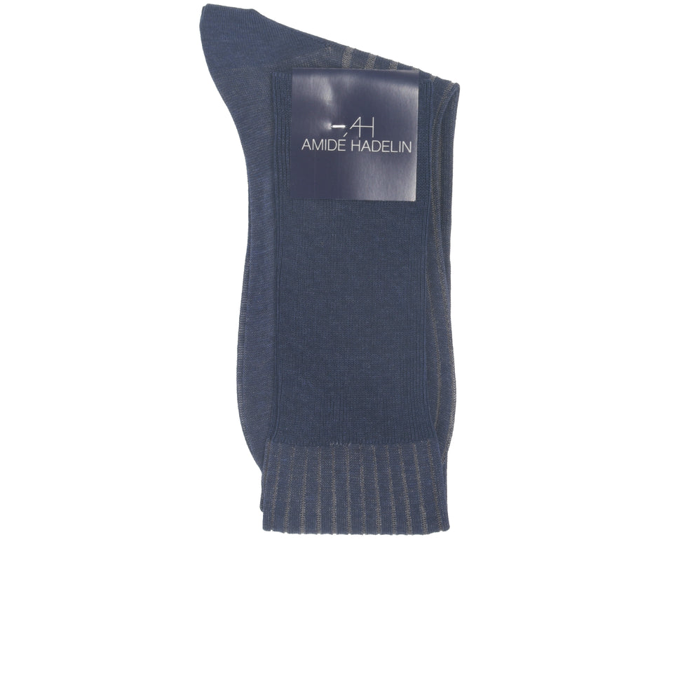 Amidé Hadelin | Knee high shadow stripe cotton socks - denim/grey_fold