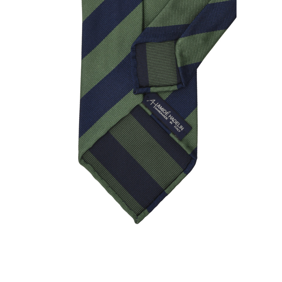 Amidé Hadelin | Regimental silk repp tie - navy/green_back