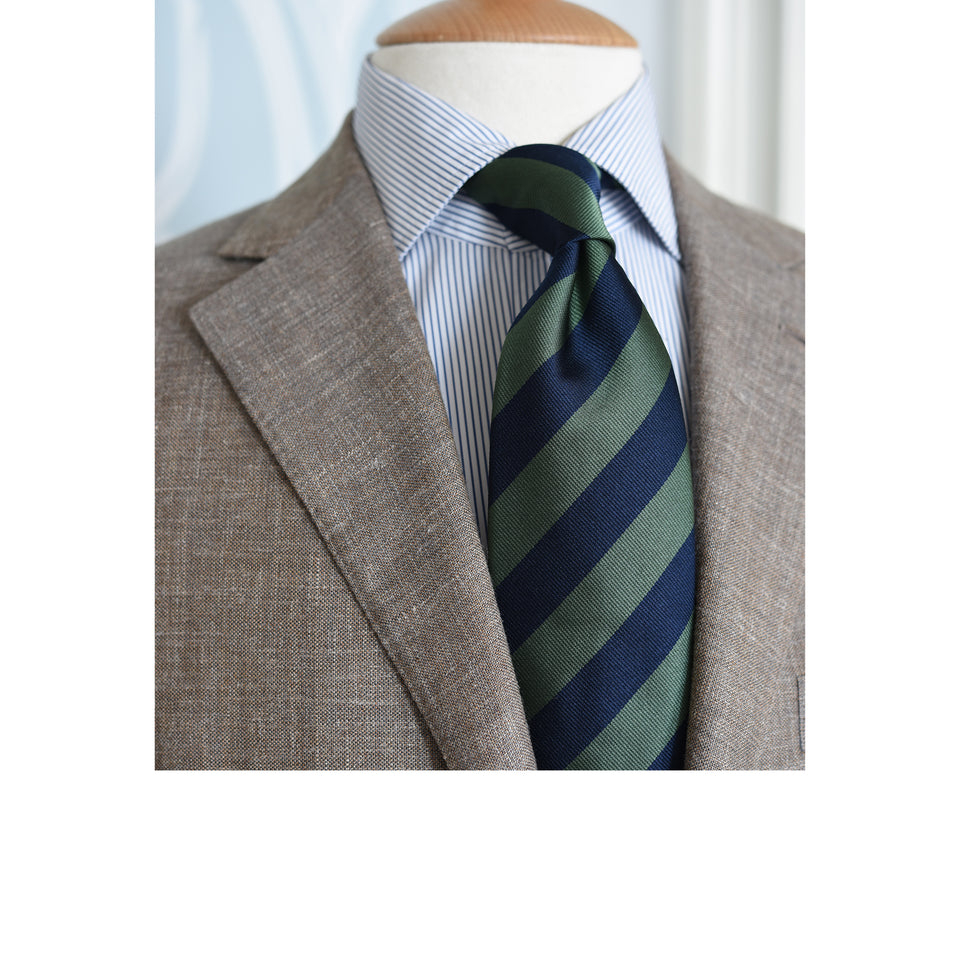 Amidé Hadelin | Regimental silk repp tie - navy/green_styled