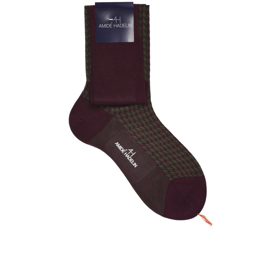Amidé Hadelin | Knee high large herringbone cotton socks - burgundy/olive_full