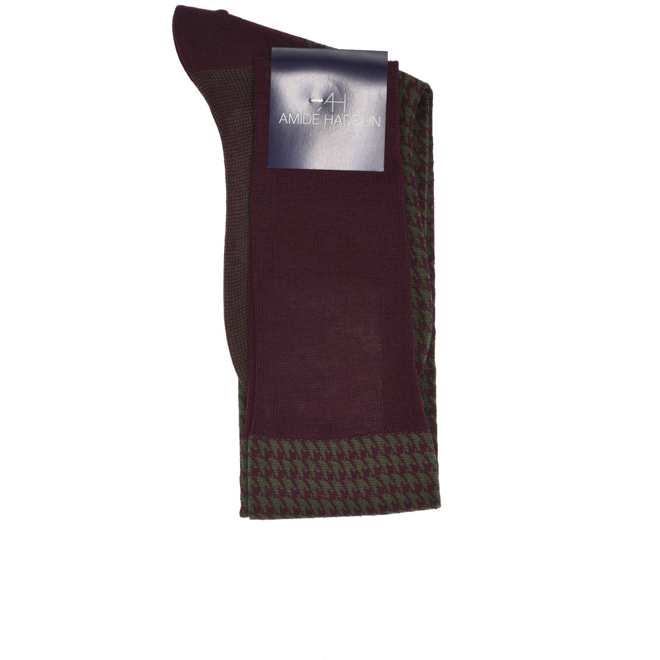 Amidé Hadelin | Knee high large herringbone cotton socks - burgundy/olive_fold