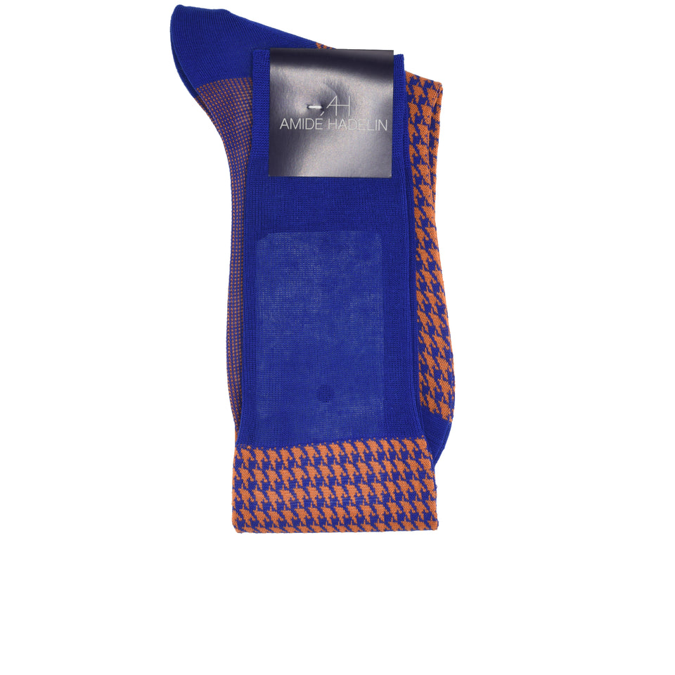 Amidé Hadelin | Knee high large herringbone cotton socks - electric blue/orange_fold