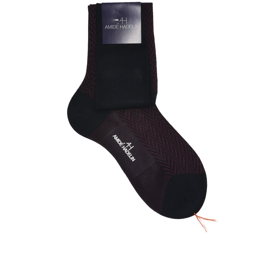 Amidé Hadelin | Knee high large herringbone cotton socks - navy/burgundy_full