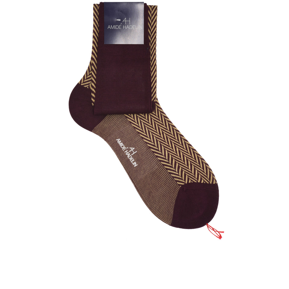 Amidé Hadelin | Knee high large herringbone cotton socks - burgundy/beige_full