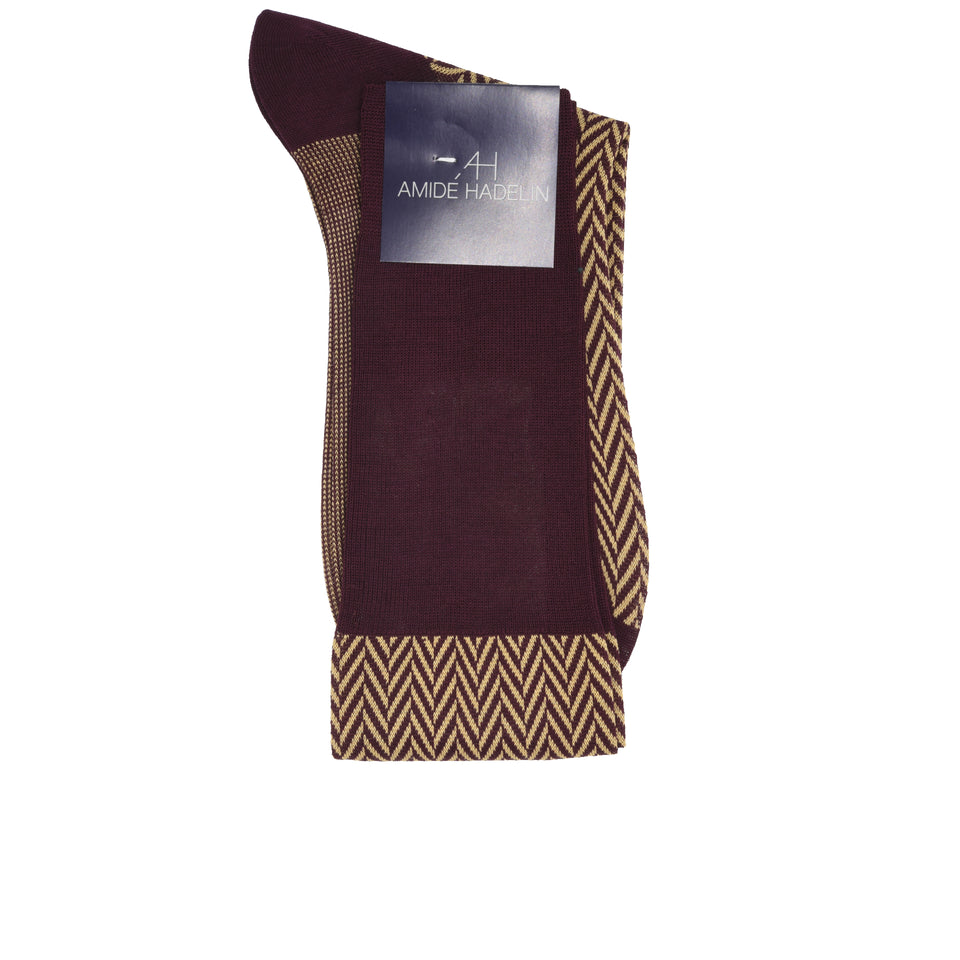 Amidé Hadelin | Knee high large herringbone cotton socks - burgundy/beige_label