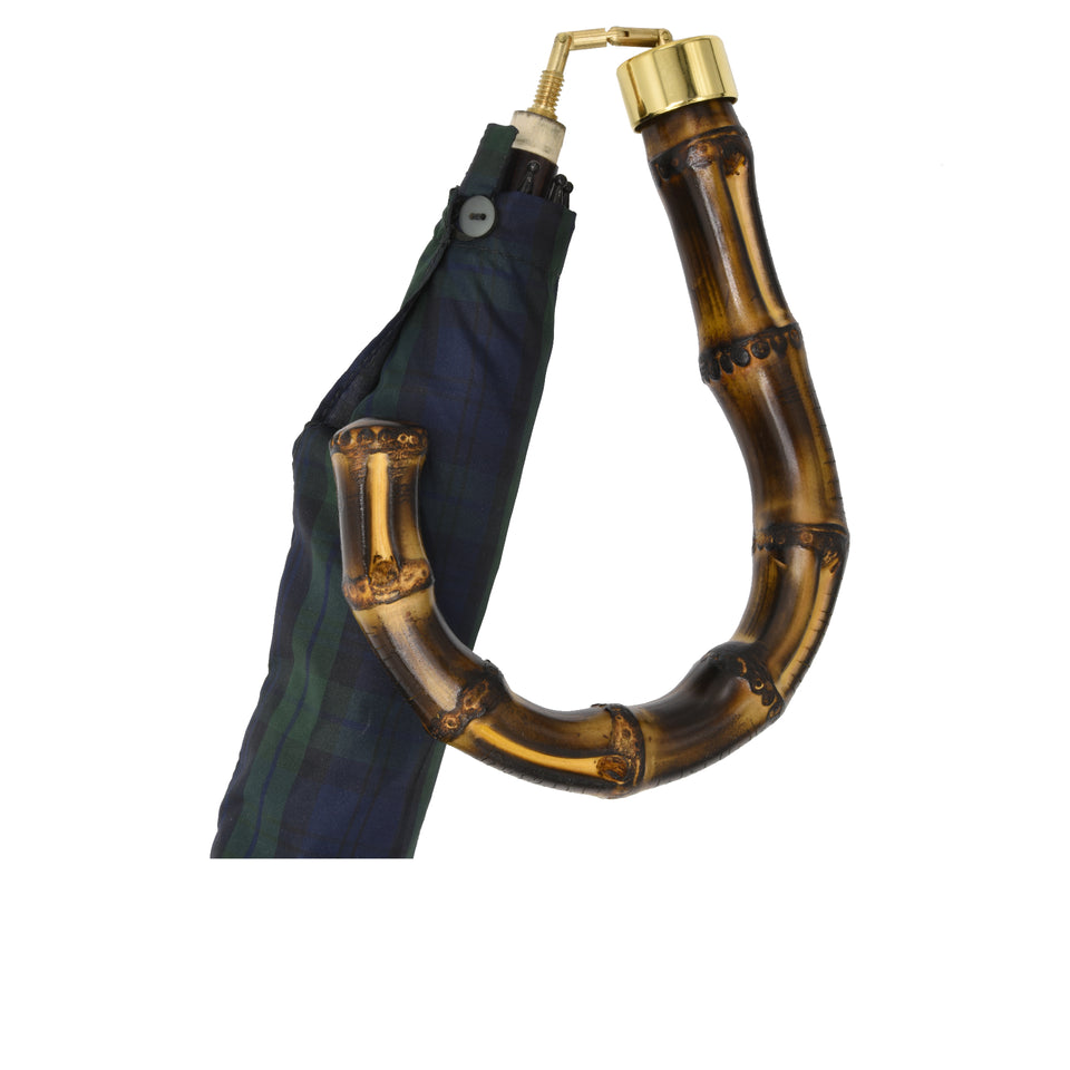 Amidé Hadelin | Scorched whangee foldable umbrella, Black Watch_folded grip